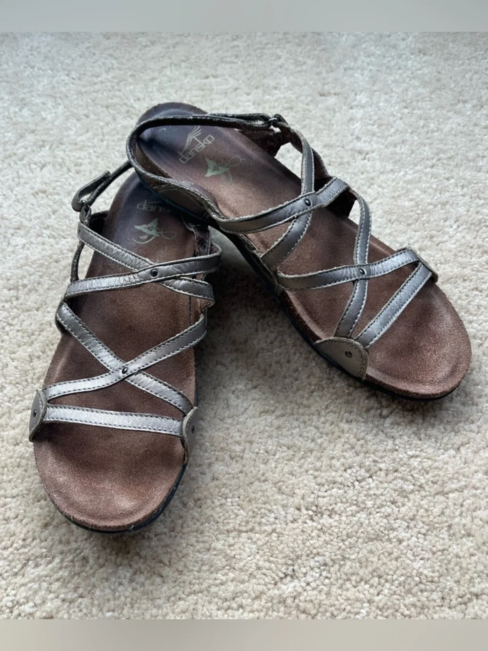 Dansko Jolie Gold Strappy Leather Comfort Cork Sandals - Sz 41 (10.5-11) - VGUC